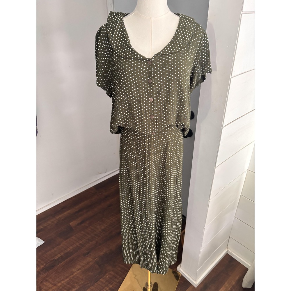 April Cornell Skirt Set Womens Medium Large Green Polka Dot Button Front Midi